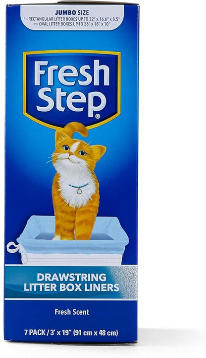 Fresh Step Jumbo Drawstring Cat Litter Box Liners, Scented Heavy Duty Kitty Litter Bags for X-Large Oval or Rectangle Pans, Helps Contain Mess for Easy Lift Out Cleanup, 36 x 19 in, 7 Count - 2 Pack