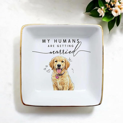 Custom Pet Portrait Watercolor Ring Dish, My Humans Are Getting Married Jewelry Tray, Engaged Ring Dish Gift for Newly Engaged Wedding Gift for Wife Her Fiance Bestie Bride To Be Newlyweds