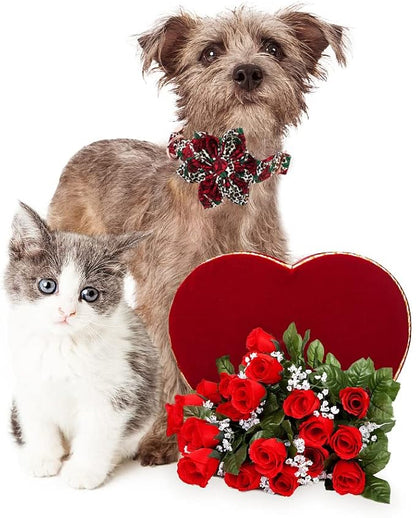 Lionheart Glory Dog Collar, Red Rose Dog Collar with Flower, Cute Floral Pattern Pet Collar Adjustable Dog Collar for X-Large Dogs
