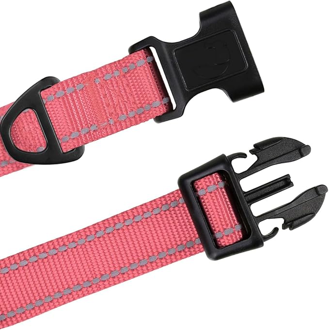TagME Small Dog Collars, Adjustable Reflective Nylon Pet Collar with Quick Release Buckle for Small Dogs, Baby Pink, 5/8" Width