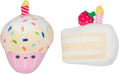 Pearhead Happy Birthday Cake Cat Toy Set, Stuffed Birthday Cake and Cupcake Cat Toys with Catnip and Squeakers, Interactive Fun Kitten Toys, Pet Owner Pet Birthday Gift, Ideal for Cat Lovers, Set of 2