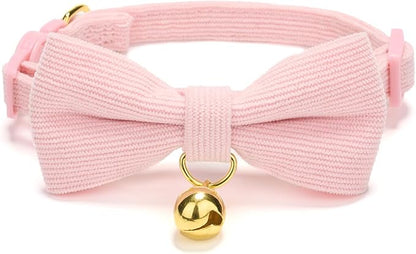 Cotton Breakaway Cat Collar with Bow Tie and Bell, Adjustable Cute Soft Corduroy Kitten Collars for Girl Cats