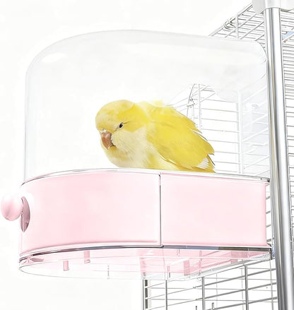 mini&moe Bird Bath for Cage, 4 in 1 Multifunction Birds House/Bath/Litter Box/Feeder Room, Bird Cage Accessories for Pet Birds Conure Budgies Cockatiels Lovebird,Finches, Parakeets, Mannikin,Pink