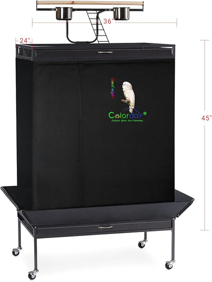 Colorday Good Night Bird Cage Cover for Large Bird Cage with Play Top (Patented), (Extra Large, Black)