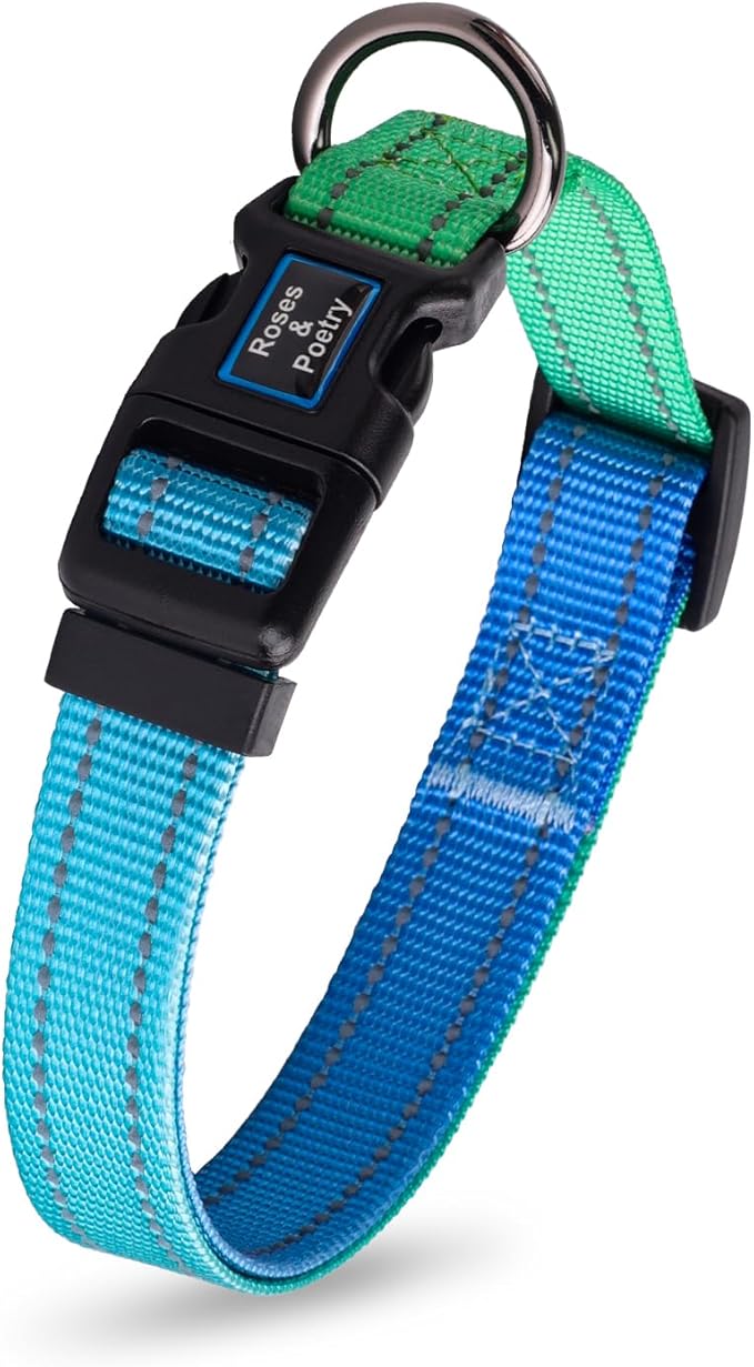 Roses&Poetry Dog Collars for Medium Dogs, Adjustable Durable Pet Collars for Small Medium Large Dogs (Bluegreen-M)