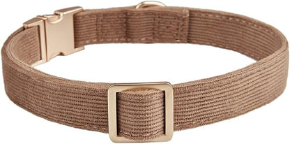 Soft Cotton Dog Collar with Metal Buckle Adjustable Heavy Duty Comfy Corduroy Collars for Small Medium Large Dogs,Brown,Large