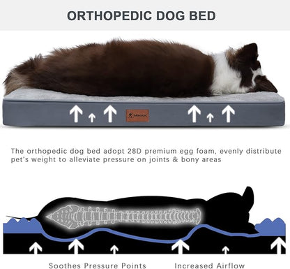 MIHIKK Waterproof Dog Bed Medium Size Dog Orthopedic Pet Beds for Crate with Removable Washable Cover Egg-Crate Foam Pet Pad Mat with Anti-Slip Bottom, 35x22 Inch, Light Grey
