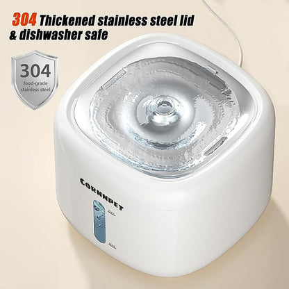 Cat Water Fountain 2.2L with 3 Filters and 1 Mat, Dual Flow Modes Dog Water Fountain with Ultra Silent and Auto Stopping for Small Kitty Cats and Dogs - White