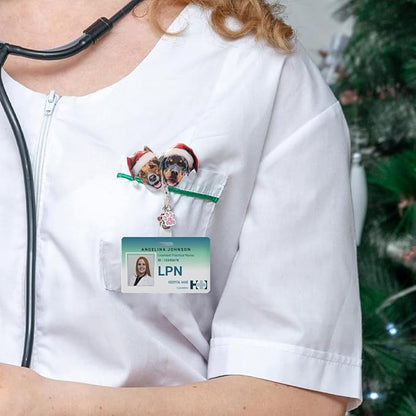 callie Personalized Christmas Pet Badge Reel - Custom 1-3 Dog Cat Photos, Christmas ID Badge Holder Retractable Clip with Paw Charm, Holiday Gift for Pet Lover Nurse Vet Doctor