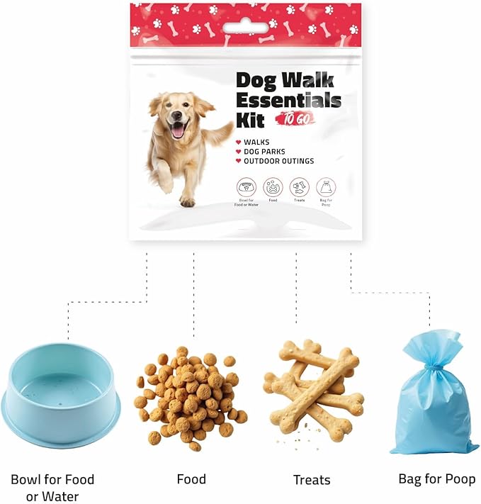 pH Advantage Dog Walking Essentials Kit – Includes Poop Bags, Disposable Water Bowl, Treats & Food – Travel-Friendly Pack Perfect for Walks, Hiking & Unexpected Emergencies - Red Style (10)