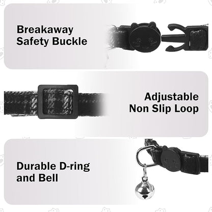 Airtag Cat Collar Breakaway, Cat Collar with Airtag Holder with Bells and Bowtie for Girl Boy Cats, Lightweight Adjustable Kitten Plaid Collars GPS Tracker Holder for Small Dogs Pets, Black