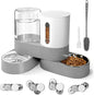 Automatic Gravity Cat Dog Feeder and Water Dispenser with 304 Stainless Steel Bowls 2 in 1 360 Degree Rotatable Auto 2.4L Dry Food and 2.6L Water Bowl for Small Medium Pet Dog Puppy Kitten (Gray)