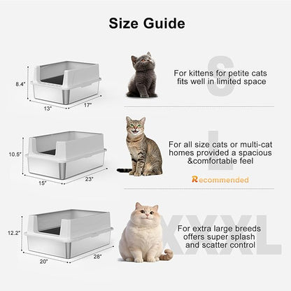FURTIME Stainless Steel Litter Box with Lid, Large Metal Cat Litter Box for Big Cat, Large Cat Box High Sided with Non-Stick, Odor-Resistant, Anti-Urine Leakage, Easy Cleaning, Includes Scoop and Mat