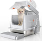 Stainless Steel Cat Litter Box with Lid, Small Enclosed Metal Litter Pan for Kittens & Small Animals, Full Flip Cover Litter Box Include Scoop & Step, Leak Proof Easy Clean Odor Control, Grey