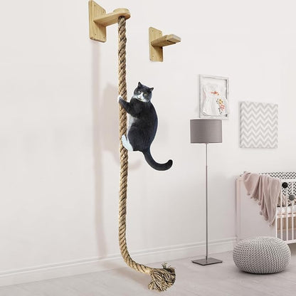 Cat Climbing Rope All-Mounted Scratching Posts Cat Tree with Climbing Rope, Large Ladder, and Resting Platform - Promotes Healthy Habits and Provides Endless Fun (Light Brown)