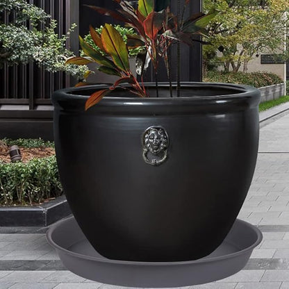 2 Pack of 16 17 inch Plant Saucer (15 inch Base), 2.3" Depth, Plant Trays for Pots, Plastic Plant Saucers for Indoors, Bird Bath Bowls, Flower Pot Drip Trays for Planter (17", Cement)