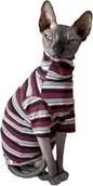 Vintage Stripes Sphynx Hairless Cats Shirt Cotton Cat Turtleneck Pet Clothes Kitten T-Shirts with Sleeves for Sphynx Cats (Old School, Small)
