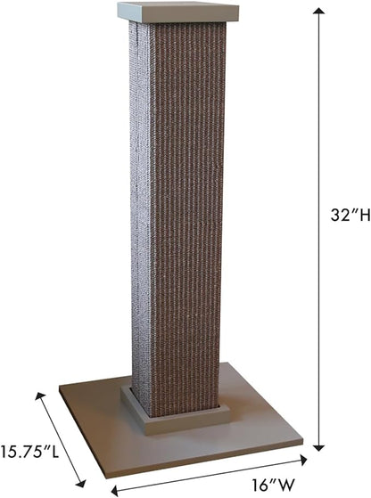 SmartCat Ultimate Scratching Post – Gray, Large 32 Inch Tower - Sisal Fiber, Simple Design - For All Cats