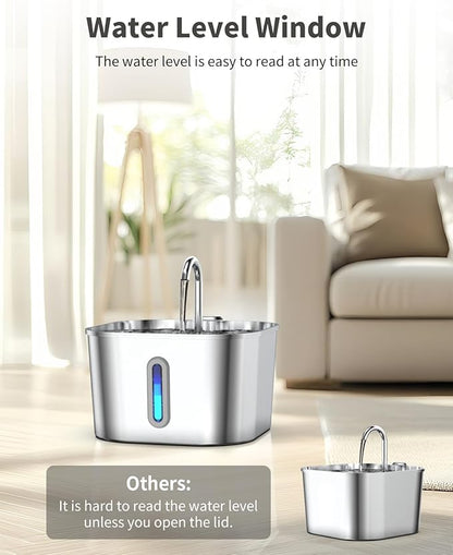 Cat Water Fountain Stainless Steel, 74oz/2.2L Automatic Cat Drinking Fountain with 4 Filters & 4 Sponges, Pet Water Dispenser with Quiet Pump, Suitable for Cats, Dogs and Multi-pet households