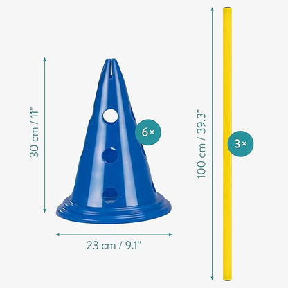 Navaris Dog Agility Equipment Set - Cone and Pole for Training and Exercise Jumps - Plastic Dog Agility Beginner Course - 6X Cones, 3X Poles