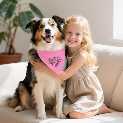 It's My Birthday and I'll Bark if I Want to Funny Dog Bandana, Happy Birthday Party Dog Bandana for Girls Puppies, Pink Party Girl Pet Scarf Accessories, Birthday Gifts for Dogs Lovers Mom Dad