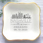 Custom City Skyline Engaged Ring Dish, Engagement Ring Holder, Custom Wedding Jewelry Dish, Jewelry Tray Gifts for Newly Engaged Couple, Trinket Dish Gift for Her Bride Wife