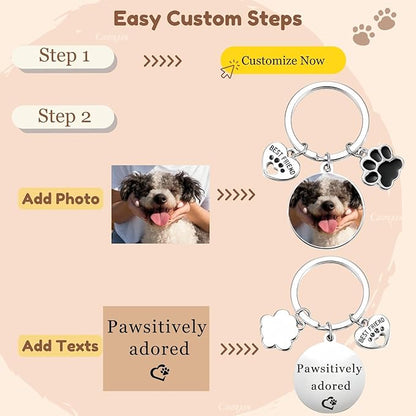 Custom Pet Keychain with Picture Personalized Dog Photo Keychain Pet Lover Gift