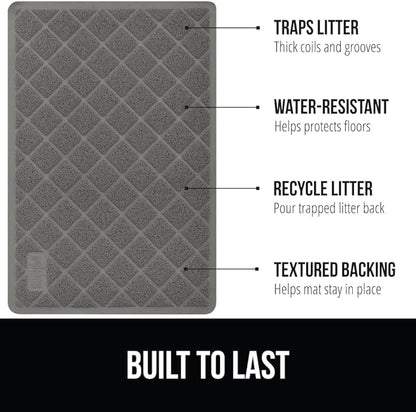 GORILLA GRIP Cat Litter Box Mat, 47x35, Water Resistant, US Designed Kitty Litter Trapping Mats, Easy to Clean, Scatter Control, Less Mess and Clean Floors, Kitten Supplies for Indoor Cats, Grey