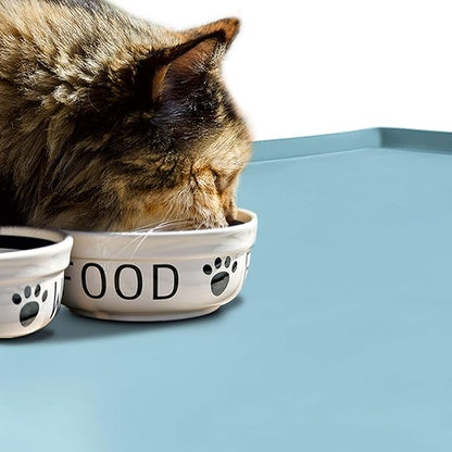 Dog Food Mat,Silicone Waterproof Food Tray,Non Slip Pet Bowl Mats Placemat,0.6" Raised Edge,Suitable for Most Small and Medium Sized Pets,18.5" x 11.5"