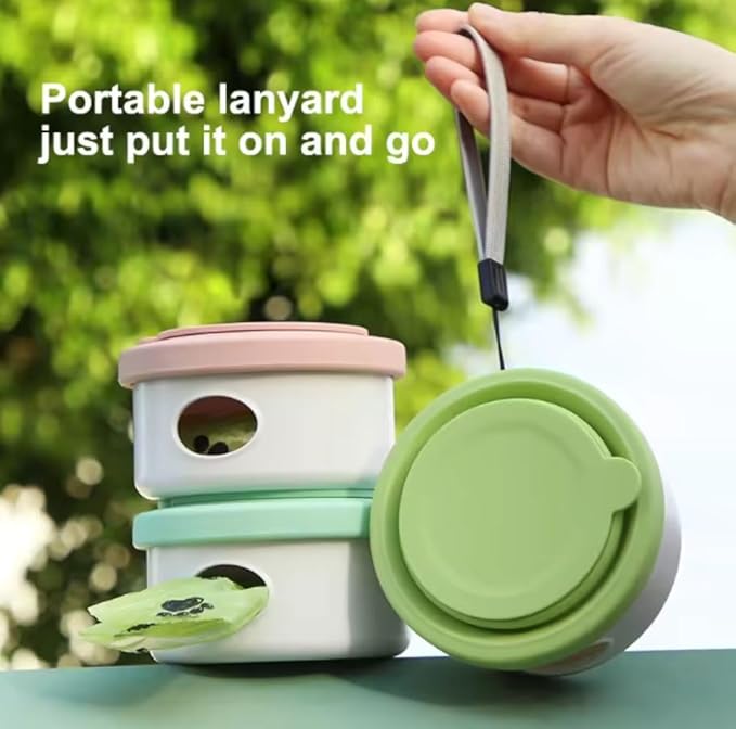 3 in 1 Collapsible Dog Bowl. Treat Container, Poop Bag Holder with 1 Roll Poop Bags – Practical Silicone Dog Bowl – Durable Pet Bowls for Travel Essentials, Daily Walks (Violet)