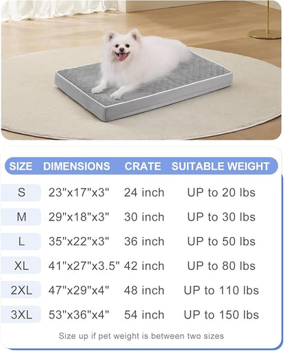 KSIIA Orthopedic Dog Bed Medium Size Dog with Removable Machine Washable Cover Waterproof Crate Pad with Egg Crate Foam and Non-Slip Bottom, 29x18 Inch, Light Gray