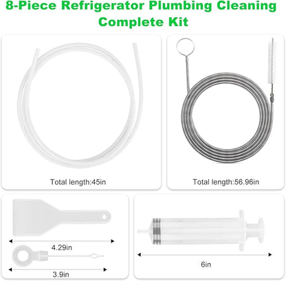 8 PCS Refrigerator Drain Cleaning Tool - Fridge Water Line Cleaner Kit with Long Tube Brush Cleaner, Water Dispenser Cleaning Kit