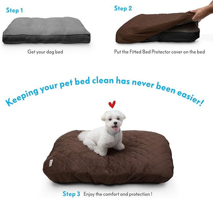 Paw Inspired Waterproof Fitted Cover for Dog Bed | Washable Bed Protector for Dog Mattress | Removable Replacement Cover for Medium to Large Pet Bed (Dark Brown, 36 x 27 x 5 Inch)