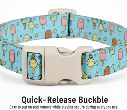 Small Dog Collar, Cute Dog Collar with Ice Cream Print and Charm for Girls Boys Dogs, Adjustable Blue Pet Collar for Small Dogs, Spring Summer Design Collar, S
