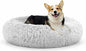 Original Calming Donut Dog and Cat Bed in Shag Fur, Dog Beds for Melium Dogs, Anti Anxiety Round Fluffy Plush Faux Fur Pet Bed, Light Grey, 27.6'' x 27.6''