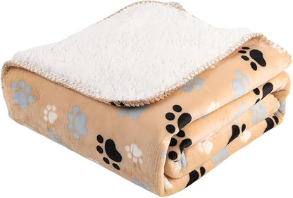 Dog Blankets Waterproof Pet Blanket Paw Printing Super Soft Warm Fluffy Facecloth Sofa Car Bed Protector, Urine Proof Washable for Puppy Large Dogs & Cats 40"*30" Beige