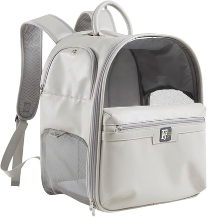 Friends Forever Cat Backpack, Dog Carrier for Small Dogs Travel Bag with Padded Straps, Removable Sherpa Mat, Fully Ventilated, Front Viewing Window, Grey