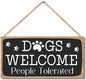 Dog Welcome People Tolerated Dog Lover Rustic Wooden Hanging Sign Decor, Front Door Wall Decor Sign Wood Plaque for Farmhouse Garden Home Porch Entryway, Pet Paw Hanging Wall Art Gift (1 pack)-11