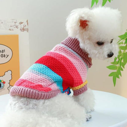 Rainbow Puppy Sweater for Small Dog Pullover Knitted Dog Sweatshirt Cable Cat Knitwear Warm Pet Clothes for Kitten Chihuahua Yorkie Toy Poodle (Rainbow, Small)