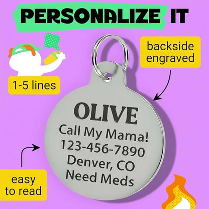 Bad Tags Personalized Dog and Cat ID Tags in 25+ Designs and 2 Sizes - 5 Lines of Custom Engraved Text - Funny Cute Personalized Pet Tags (Socially Impaired - Pink, Small (1 inch))