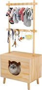 LOYIGA Cat House Side Table,Dog Closet Wooden Pet House Kitten Clothes Rack,Indoor Cat Activity Center for Toy Organization,No Paint (Natural)