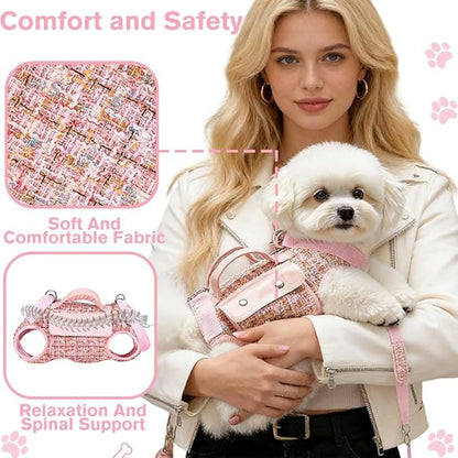 Dog Lift Harness Backpack for Small Dogs Cats, Adjustable Straps Dog Sling Carrier for Hiking, Travel, Outdoor – White Medium
