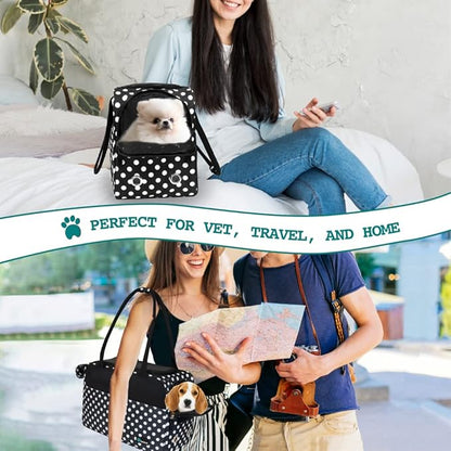PetAmi Dog Purse Carrier for Small Dogs, Airline Approved Soft Sided Pet Carrier with Pockets, Ventilated Dog Carrying Bag for Puppy Cat, Dog Travel Supplies Bag, Sherpa Bed, Max 12 lbs, Polka Dot