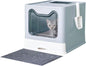 Cat Litter Box with Litter Mat and Scoop, Large Covered Litter Box with Lid, Front Entry Top Exit Kitty Box, Odor Control, Easy to Clean (Blue)