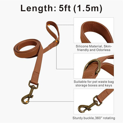 Dog Collar and Leash Set,Leather Silicone Waterproof Odor-Proof Dog Collar and Leash for Medium Dogs, Soft Flexible Dog Collars, Durable Thick Adjustable Pet Collar (Brown, Medium (11.5-18.5" Neck))
