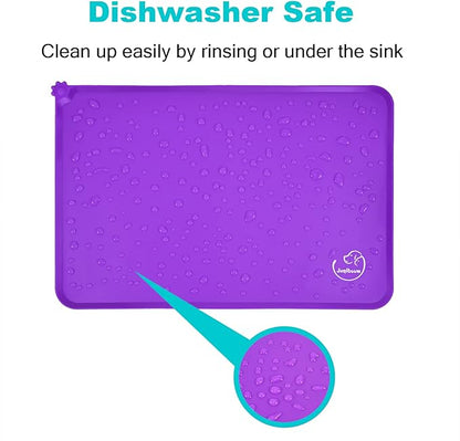 Silicone Waterproof Dog Cat Pet Feeding Mats, Non Slip, Easy Clean Pet Dog Cat Bowl Mats Placemat (24" x 16") Purple