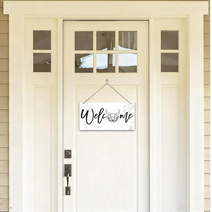Welcome Sign for Front Door, Welcome Decor Wooden Hanging Sign, Unique Western and Bohemian style Wall Hanging Decor, Funny Wooden Outdoor Front Door Decoration 13.8X6.9 inches