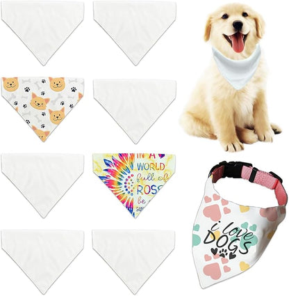 8 Packs Sublimation Blank Dog Bandana Over Collar, Pet Collar Sip-On Bandana Blank Customize White Polyester DIY for Dog Cat Extra Small, Small, Medium & Large (L)