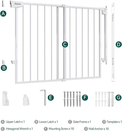 Babelio 34" Tall No Bottom Bar Baby/Dog Gate for Stairs, House and Doorways, 29.7-46.5" Auto Close Safety Pet Gates with Large Walk Thru Door, Hardware Mount, White