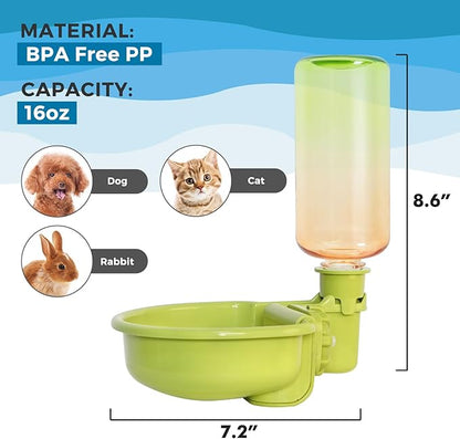 VANNON 16oz Pet Water Bottle, Gravity Dog Water Bowl Dispenser for Cage, Anti-Overflow Water Dispenser for Small Dogs, Cats, Rabbits and Other Small Animals, BPA Free, Gradient Green